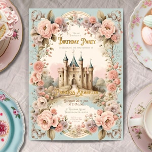 Princess First Birthday Invitation, INSTANT DOWNLOAD, girl turning one, Princess birthday invite, little princess, first birthday party,