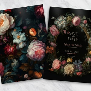 Save the Date, INSTANT DOWNLOAD, Moody Floral, Victorian Wedding, Regency, Classical, elegant wedding, roses, matching items available