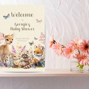 Baby shower welkomstbord, Woodland Babies, INSTANT DOWNLOAD, bosdieren, herten, vos, konijn, boho babyshower, #WBF01