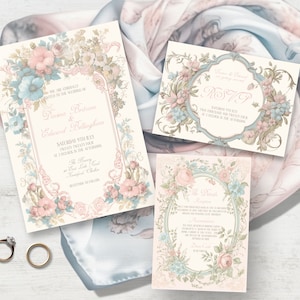 Victorian wedding Suite, INSTANT DOWNLOAD, Vintage floral invite, botanical, regency, victorian invitation, classic invite, #VP01