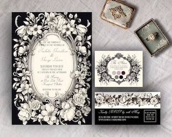 Gothic Wedding Invitation, INSTANT DOWNLOAD, Victorian Wedding Suite, Edwardian Wedding Bundle, Attire Card, RSVP, Victorian Wedding evite