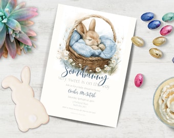 Easter Baby Shower Invitation, INSTANT DOWNLOAD, Some Bunny on the way, Boy Baby Shower, Somebunny, Easter Baby Shower, Blue