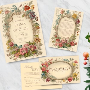 Victorian Wedding Bundle, INSTANT DOWNLOAD, Victorian Floral, Vintage Invitation, Art Deco, Victorian Style Wedding, Jane Austen, RSVP