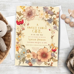 Baby Shower Invitation, INSTANT DOWNLOAD, Sweet Little Girl, boho baby shower invite, baby girl shower, floral baby shower, boho flowers