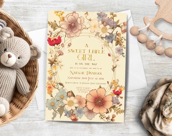 Baby Shower Invitation, INSTANT DOWNLOAD, Sweet Little Girl, boho baby shower invite, baby girl shower, floral baby shower, boho flowers
