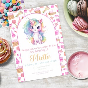 Unicorn Party Invitation, INSTANT DOWNLOAD, Unicorn Birthday, Girl turning 3, girl 3rd birthday, Rainbow Unicorn, Any Age, Pink Unicorn
