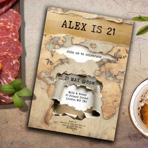 Boys 21st birthday invitation, INSTANT DOWNLOAD, Surprise 21st invite, map, trendy, fun, modern, guy twenty one, Man 21