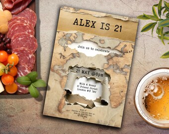Boys 21st birthday invitation, INSTANT DOWNLOAD, Surprise 21st invite, map, trendy, fun, modern, guy twenty one, Man 21
