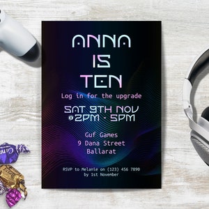 Gamer Birthday Invitation, INSTANT DOWNLOAD, gamer girl invite, any age girl, gaming party, video game invitation, Level Up party, editable
