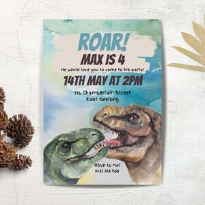 Dinosaur Party Invitation Fourth Birthday Invite, jurassic, t rex, 4th Boy Roar tyrannosaurus rex  CANVA NSTANT DOWNLOAD