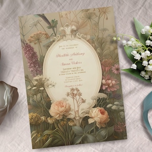 Victorian Wedding Invitation, INSTANT DOWNLOAD, Victorian Floral, Vintage Invitation, Art Deco, Jane Austen, Wildflower invite, botanical