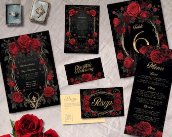 Gothic Wedding Bundle, INSTANT DOWNLOAD, Victorian Wedding, Regency Invitation, Georgian Theme Invite, Dark Moody Wedding, Halloween