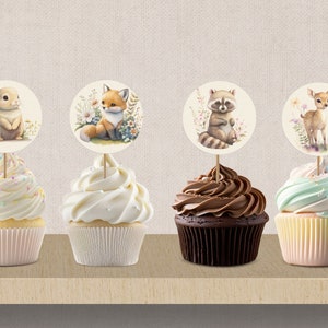 Cupcake Toppers, Woodland Babies, Forest Animals, INSTANT DOWNLOAD, woodland, cupcakes, canva template, printable #WBF01