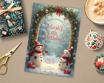 Snowman Birthday Invitation, INSTANT DOWNLOAD, Snowman Party, Winter, Snow much fun, Christmas Birthday, boy or girl, any age, editable
