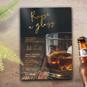 Men&#39;s fortieth birthday invitation, INSTANT DOWNLOAD, Surprise 40th invite, Whiskey Invite, Bourbon, Cognac, Brandy, Scotch, Cheers to 40