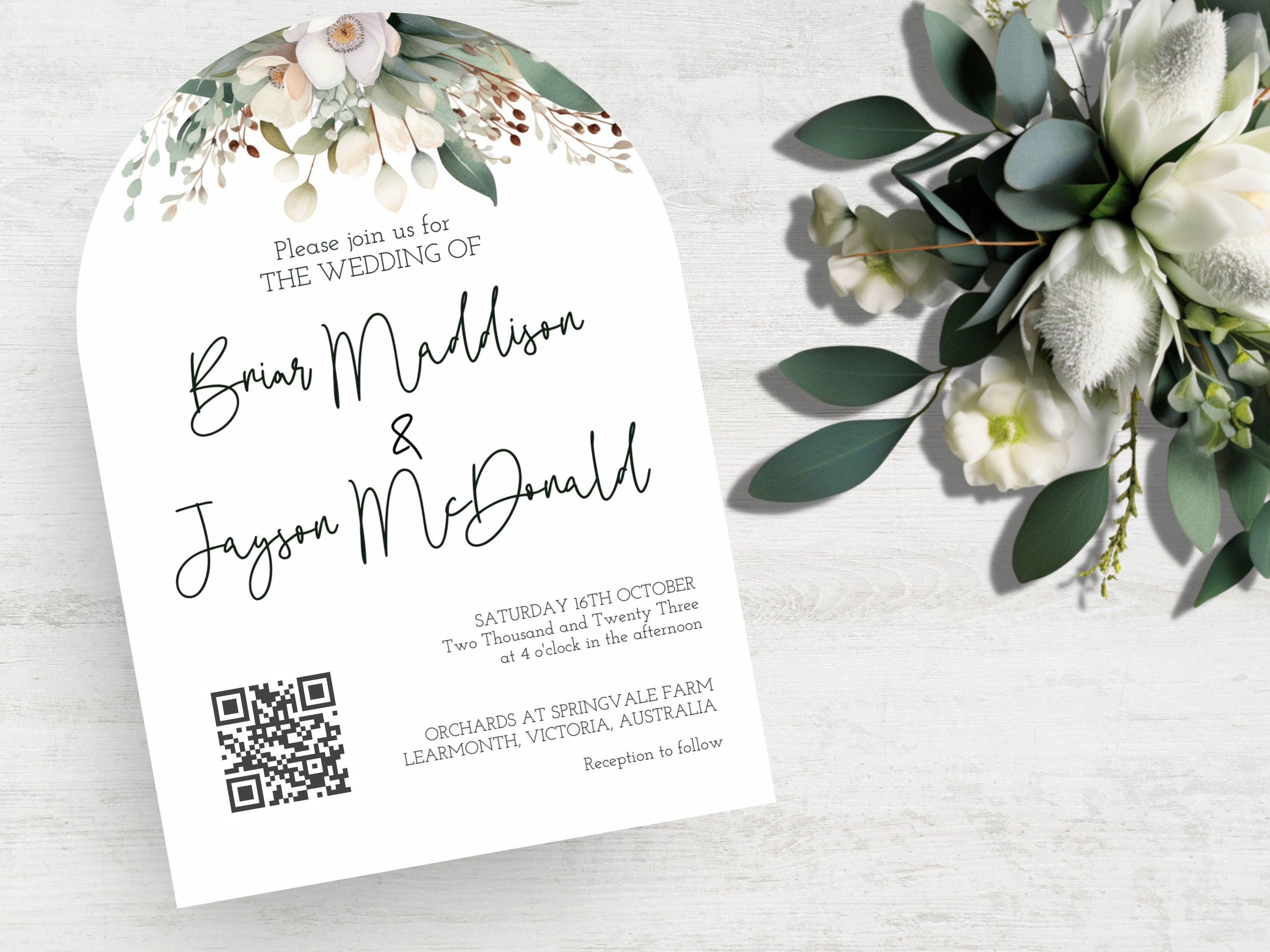 QR Code Wedding Invitation, INSTANT DOWNLOAD, Eucalyptus Wedding