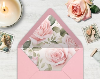 Wedding Envelope Liners, INSTANT DOWNLOAD, Rose envelope liner, pink bridal liner, roses, beautiful, elegant, classic, envelope liner
