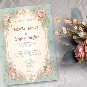 Victorian wedding invitation, INSTANT DOWNLOAD, Vintage floral invite, botanical, regency, baroque, victorian, Old English, classical invite