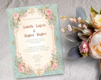 Faire-part de mariage victorien, TÉLÉCHARGEMENT IMMÉDIAT, invitation florale vintage, botanique, régence, baroque, victorien, vieil anglais, invitation classique