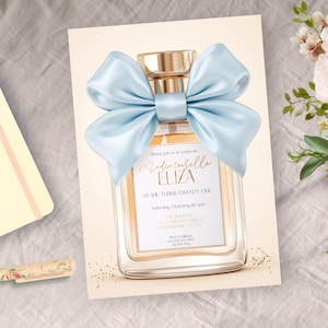 Perfume Invitation, INSTANT DOWNLOAD, High End Luxury, Perfume Invitation, Classy, Elegant, Coquette Bow, Beautiful 21st Party Invite,