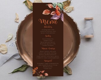 Thanksgiving Menu Card  INSTANT DOWNLOAD Canva Template, Friendsgiving Thankful AF,Menu Printable Fall Thanksgiving Dinner Menu