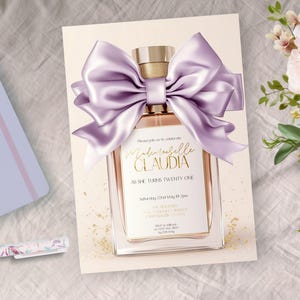 Perfume Invitation, INSTANT DOWNLOAD, High End Luxury, Perfume Invitation, Classy, Elegant, Coquette Bow, Beautiful 21st Party Invite,