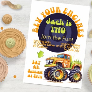 2nd birthday party invitation monster trucks, INSTANT DOWNLOAD, Monster Jam Invite, Monster Truck Invite, Boys Second Birthday, Boy two