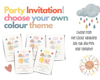 Rainbow Birthday Invitation, INSTANT DOWNLOAD, Any age, Girl, Hippie, Earthy, Boho Rainbow Party Invite, Template editable in Canva