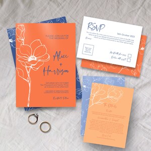 Minimal Wedding Invitation Set, INSTANT DOWNLOAD, modern wedding invitation suite, minimalist, Wedding Suite, Blue, Orange