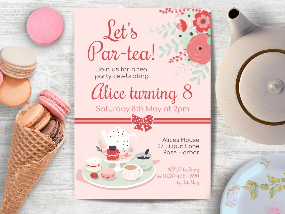 Afternoon Tea Birthday Invitation, INSTANT DOWNLOAD, Tea Party, Par-tea ...