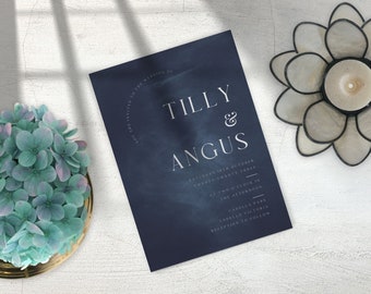 Minimalist Modern Wedding Invitation INSTANT DOWNLOAD minimal invite Navy Blue editable canva template