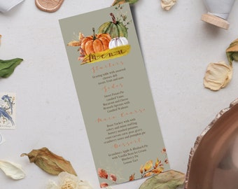 Thanksgiving Menu Card  INSTANT DOWNLOAD Canva Template, Friendsgiving Thankful AF,Menu Printable Fall Thanksgiving Dinner Menu