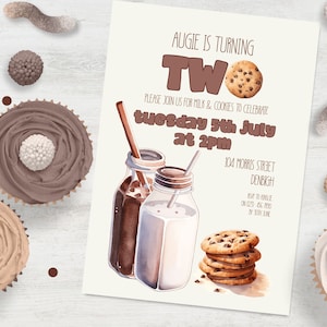 Milk And Cookies Party Invitation, INSTANT DOWNLOAD, Milk & Cookie Invite, Milk And Cookies Birthday, 2nd Birthday boy,