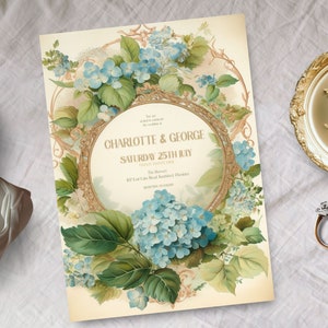 Victorian wedding invitation, INSTANT DOWNLOAD, Vintage floral invite, botanical, regency, baroque, Whimsical, Hydrangeas, Jane Austen