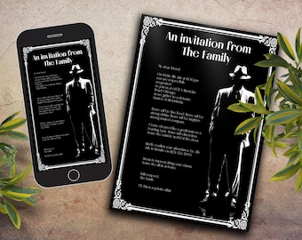 Mafia birthday party invitation, INSTANT DOWNLOAD, Surprise Birthday invite, Mob, Godfather, The Don, Gangster, Men's birthday invite, evite