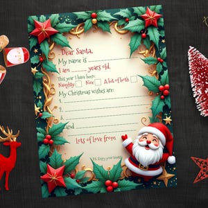 Brief an Santa, INSTANT DOWNLOAD, Kinderbrief an Santa, bearbeitbar, druckbar, Weihnachtswunschliste, Lieber Santa, Heiligabend, US letter, A4