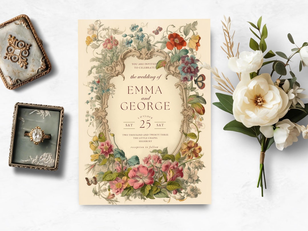 Victorian Wedding Invitation, INSTANT DOWNLOAD, Victorian Floral