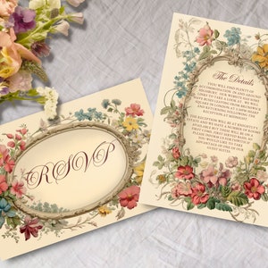 Victorian Wedding Bundle, INSTANT DOWNLOAD, Victorian Floral, Vintage Invitation, Art Deco, Style, Jane Austen, RSVP & Details Card