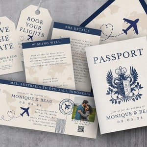Destination Wedding, Passport Wedding Bundle, INSTANT DOWNLOAD, invite suite, with boarding pass, wishing well & rsvp, with QR code #DW01