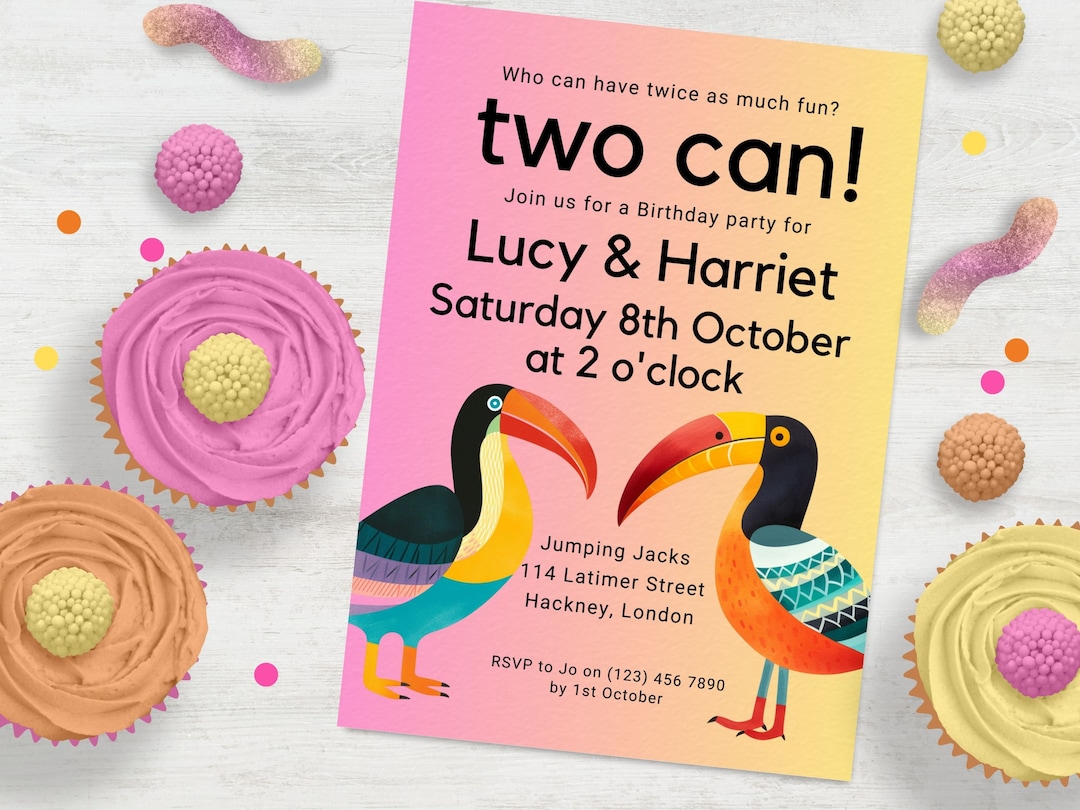 Two Birthday Invite Two Can Double Birthday Invitation, INSTANT DOWNLOAD, Double the Fun ...