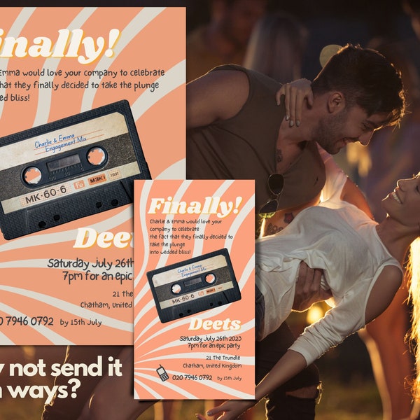 Mixtape Engagement Invitation INSTANT DOWNLOAD with FREE evite fully editable in Canva engaged commitment party invite