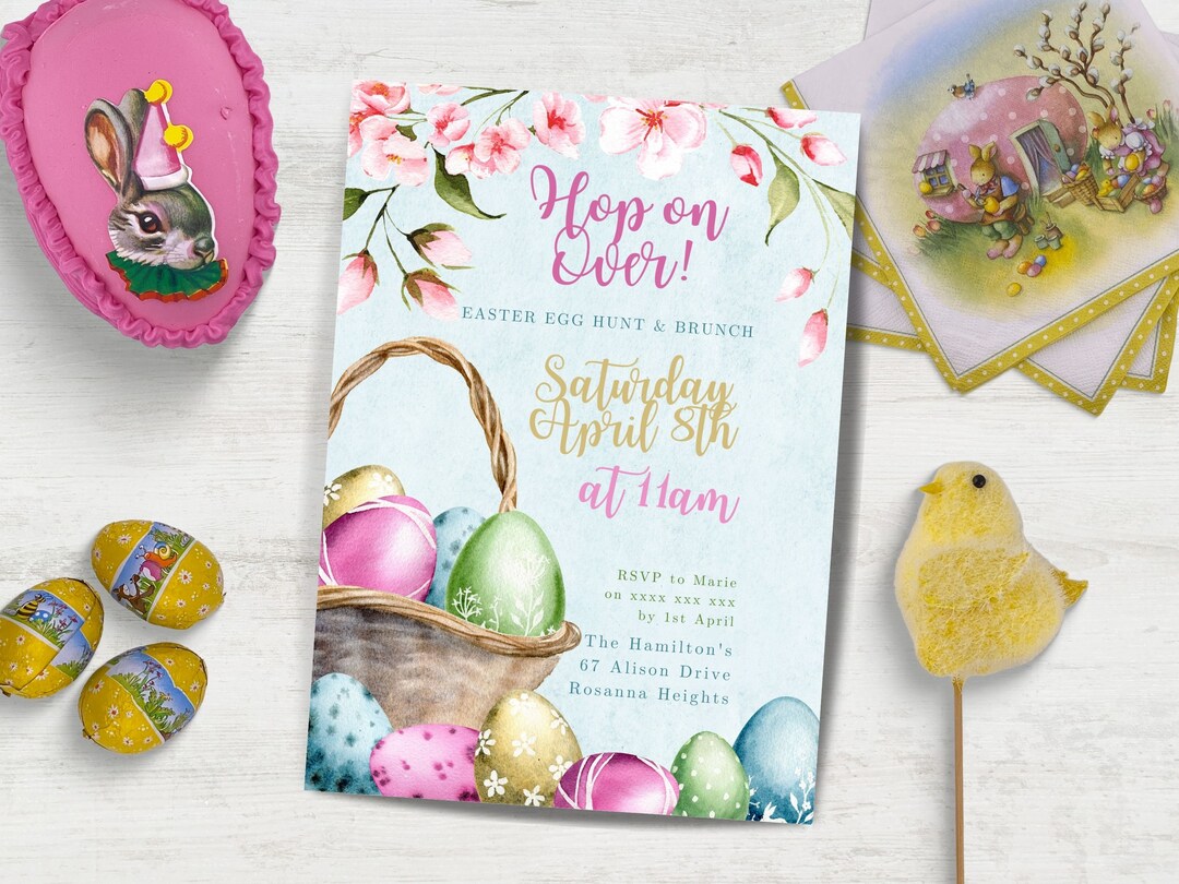 Hop on Over, Easter Egg Hunt Invitation INSTANT DOWNLOAD in Canva ...
