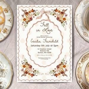 Fall in Love Bridal Shower Invitation, INSTANT DOWNLOADS,  Fall Pumpkin Bridal Shower Invite, Boho, Rustic Floral, Autumn Wedding Shower