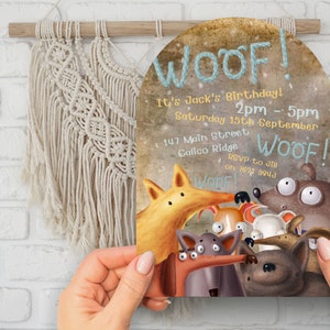 Boho Puppy Pawty INSTANT DOWNLOAD canva, gender neutral any age birthday party invitation with cute dogs
