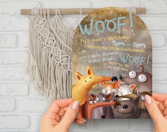 Boho Puppy Pawty DOWNLOAD IMMEDIATO canva, invito alla festa di compleanno di qualsiasi età con cani carini