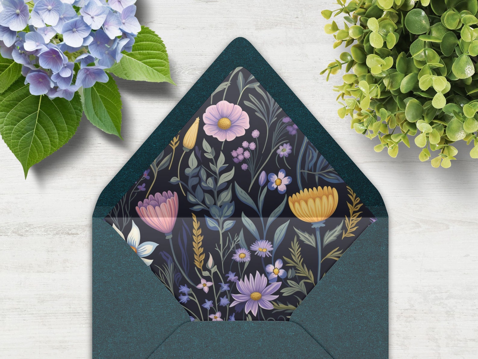 Dark Floral Envelope Liner, INSTANT DOWNLOAD, Botanical, Envelope Liner ...