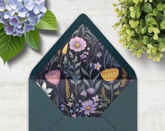 Dark Floral Envelope Liner, INSTANT DOWNLOAD, botanical, Envelope Liner, Wildflowers, moody floral, wildflower envelope liners