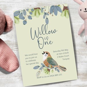 Boho Bird Invitation INSTANT DOWNLOAD, primera invitación de cumpleaños cumpleañera 1er cumpleaños plantilla editable boho cumpleaños invitación Canva
