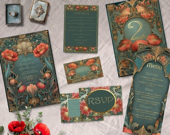 Art Nouveau Wedding Bundle, INSTANT DOWNLOAD, Art Deco, Victorian, Mucha, Wedding Invitation set, Edwardian, William Morris, wedding suite
