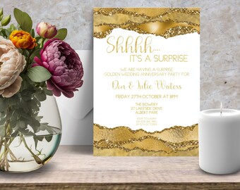 Überraschung Hochzeitstag Einladung, SOFORTIGER DOWNLOAD, Goldene Hochzeit, Überraschungsparty Erwachsene, Hochzeitstag einladen